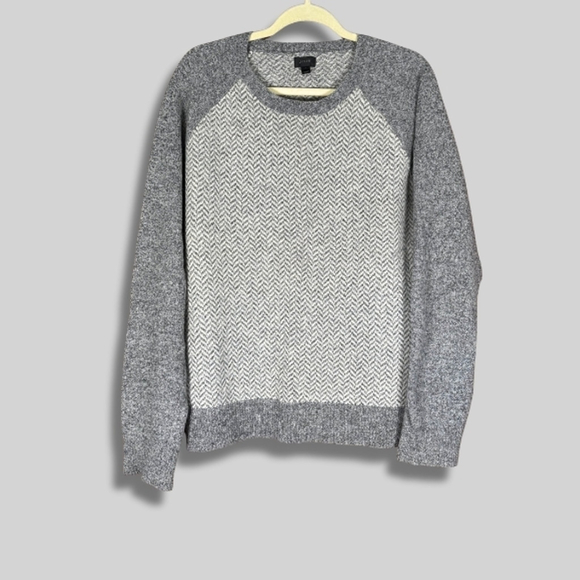 J. Crew Sweaters - J Crew Herringbone Sweater Chevron Pullover Knit Lambswool Raglan Sleeve Gray L